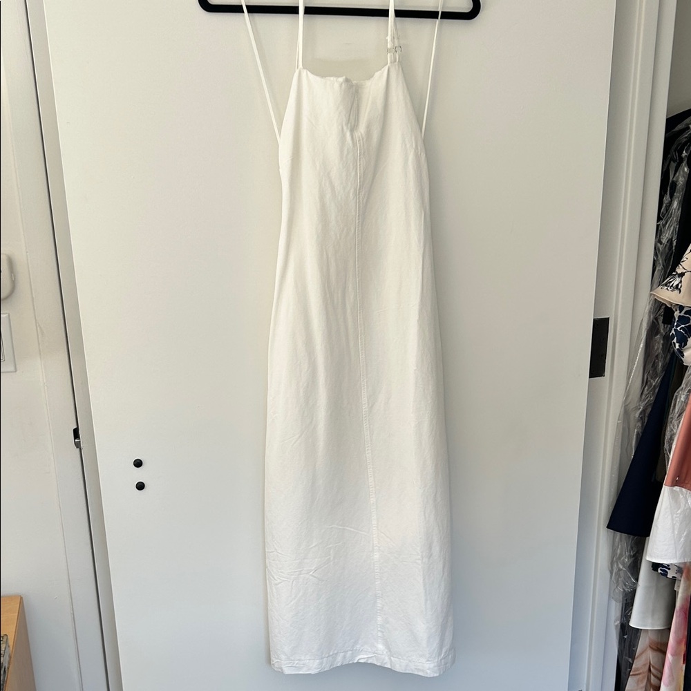 Zara White Linen Apron Midi Dress